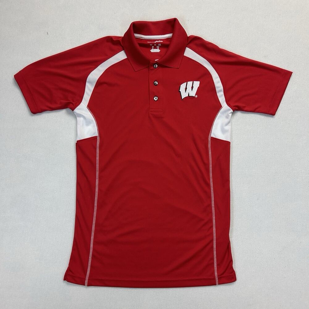 University of Wisconsin UW Badgers Polo Shirt Men's Small Red Short Sleeve Top
